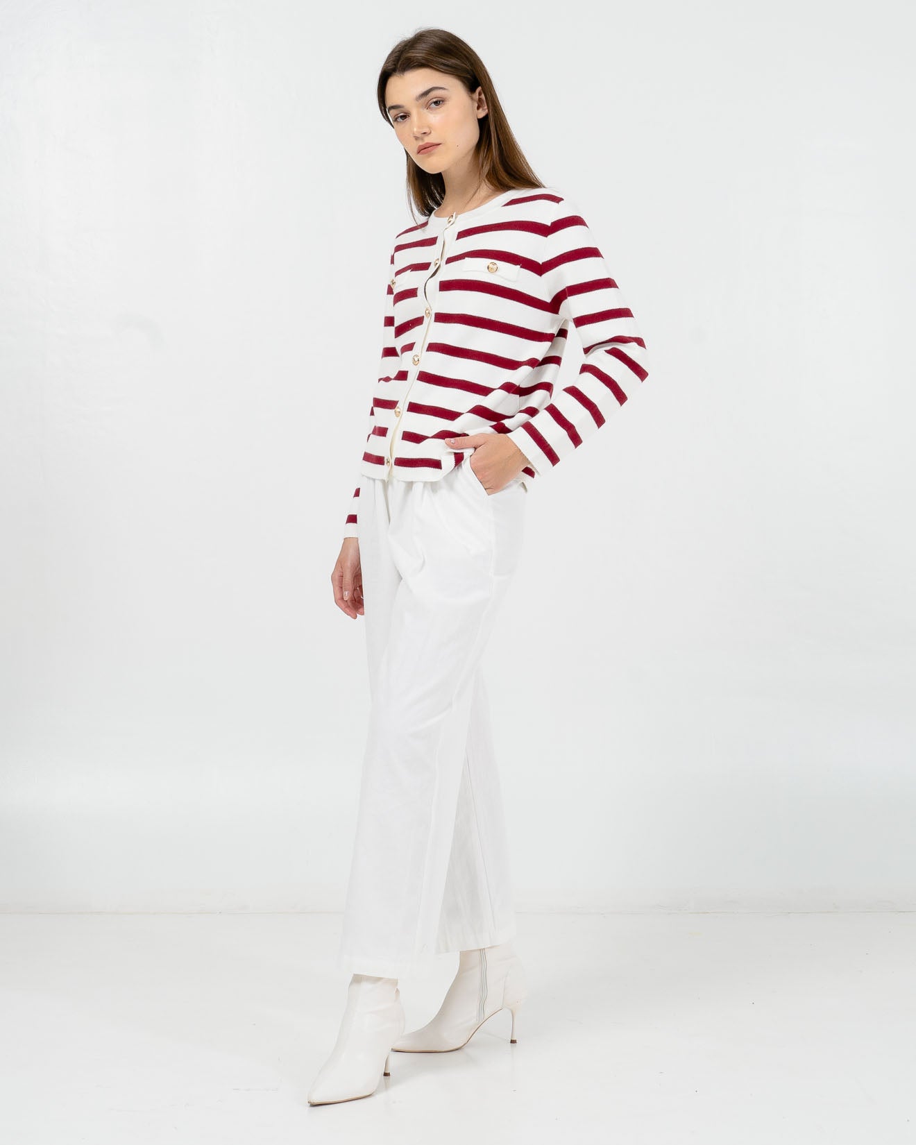 Nowela Striped Knit Red Cardigan – Outer Rajut Wanita