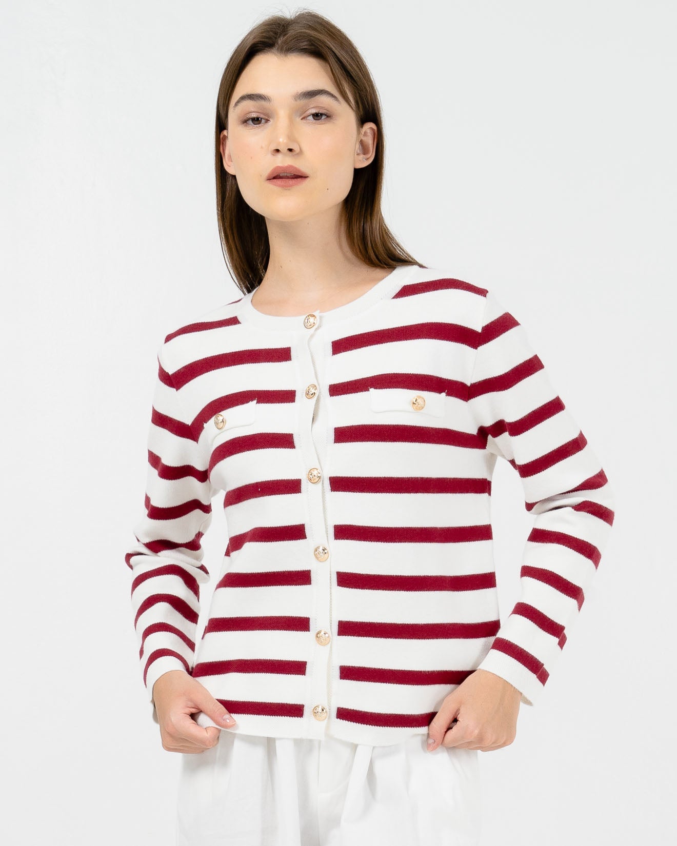 Nowela Striped Knit Red Cardigan – Outer Rajut Wanita