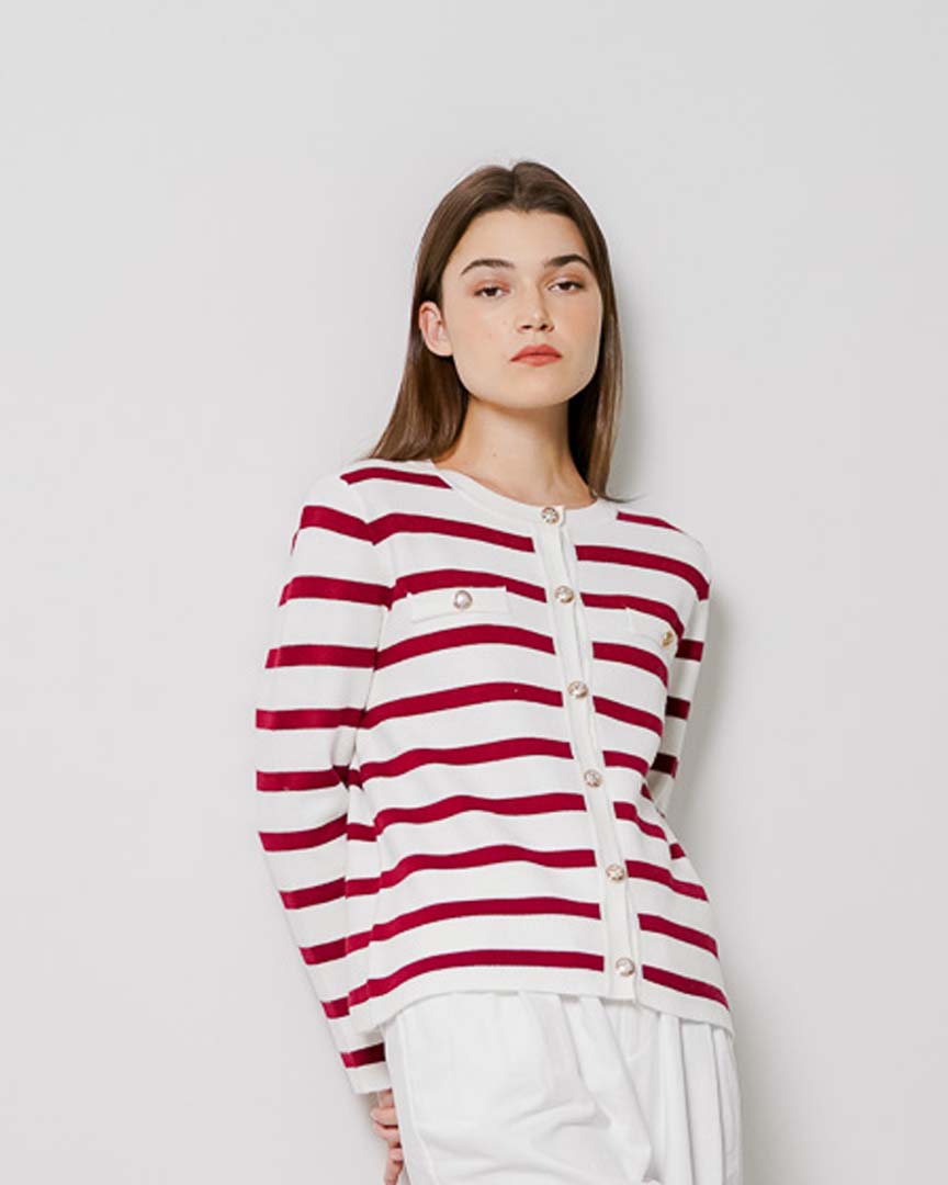 Nowela Striped Knit Red Cardigan – Outer Rajut Wanita