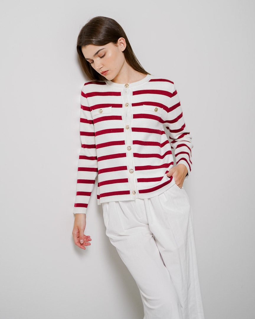 Nowela Striped Knit Red Cardigan – Outer Rajut Wanita