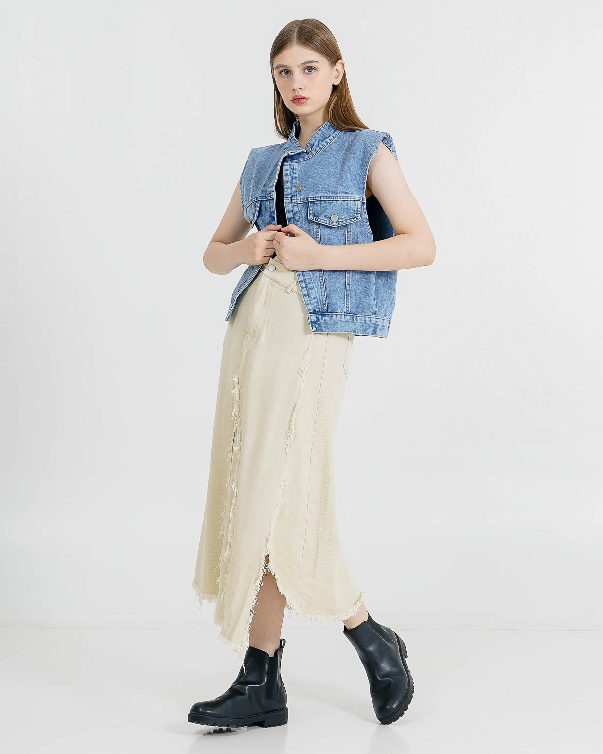 West Denim Vest – Outer Crop Wanita Casual ( RESTOCK )