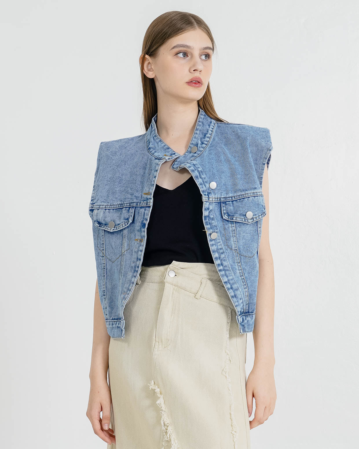 West Denim Vest – Outer Crop Wanita Casual ( RESTOCK )