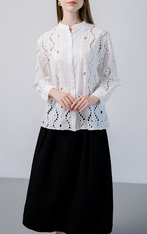 Kimora Crochet White Shirt – Atasan Blouse Wanita Lengan Panjang