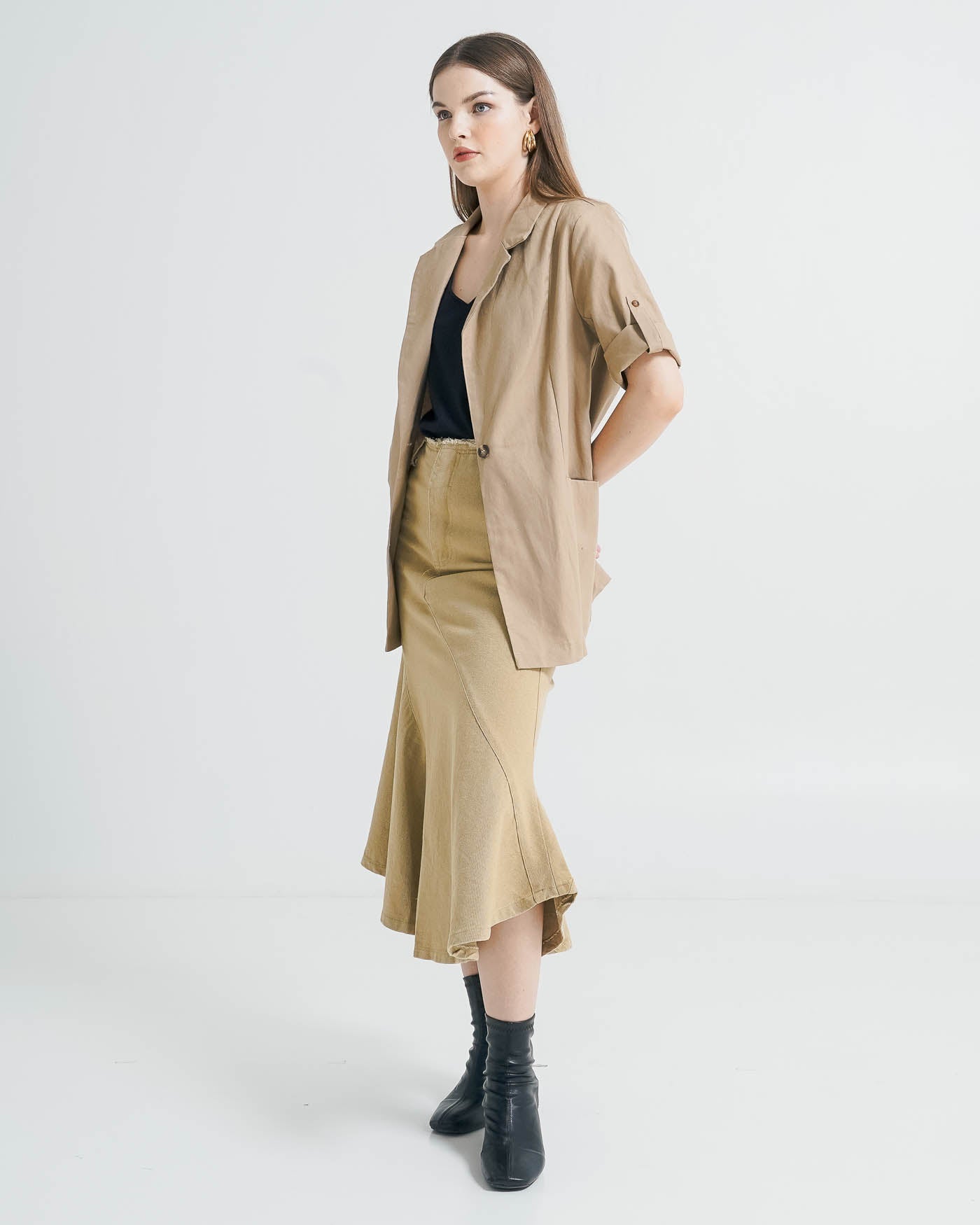 Aylan Linen Blazer Brown Top – Baju Atasan Outer Wanita Kekinian