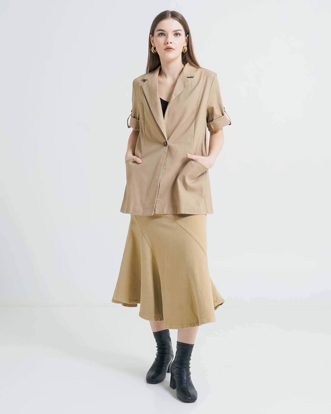 Aylan Linen Blazer Brown Top – Baju Atasan Outer Wanita Kekinian