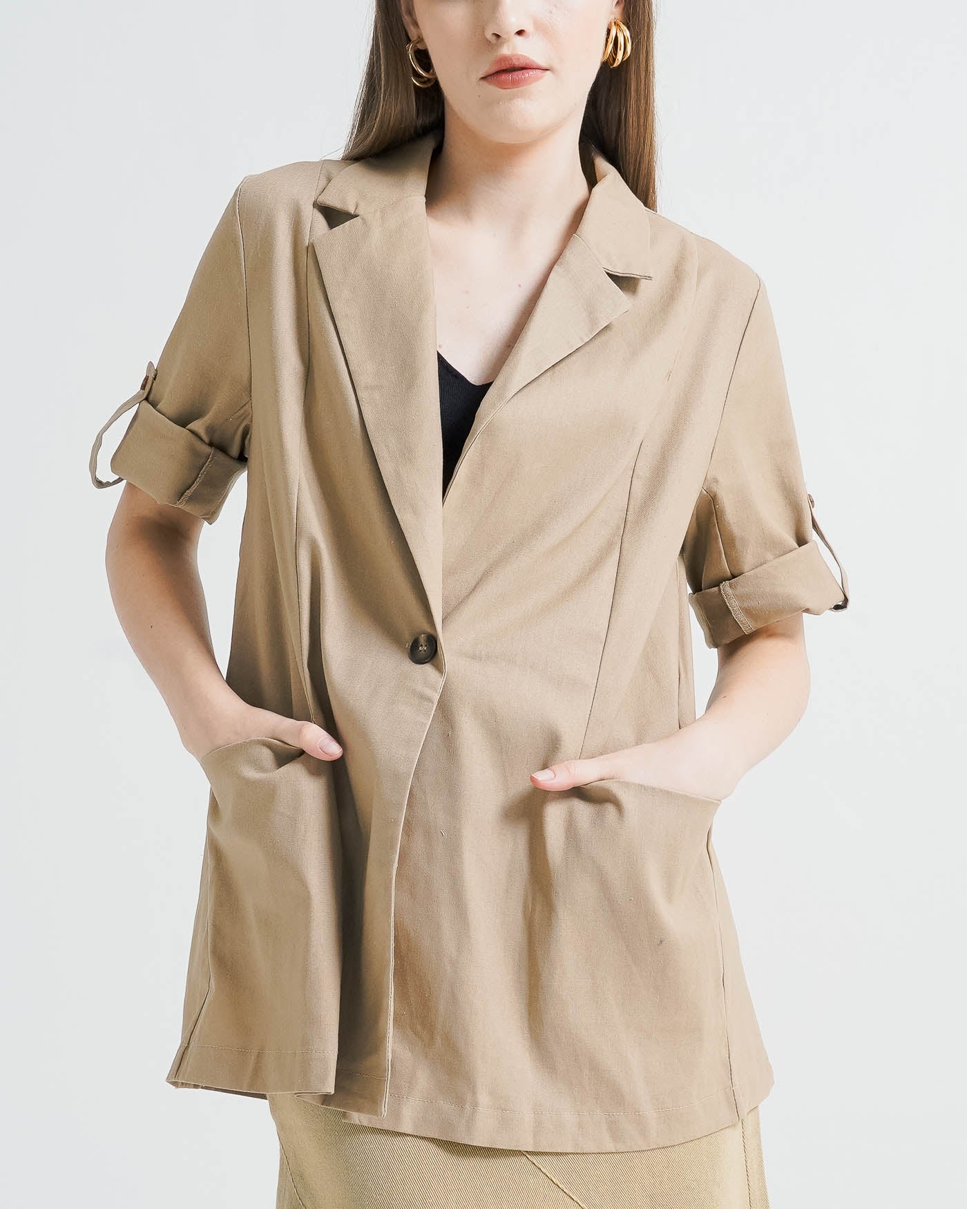 Aylan Linen Blazer Brown Top – Baju Atasan Outer Wanita Kekinian