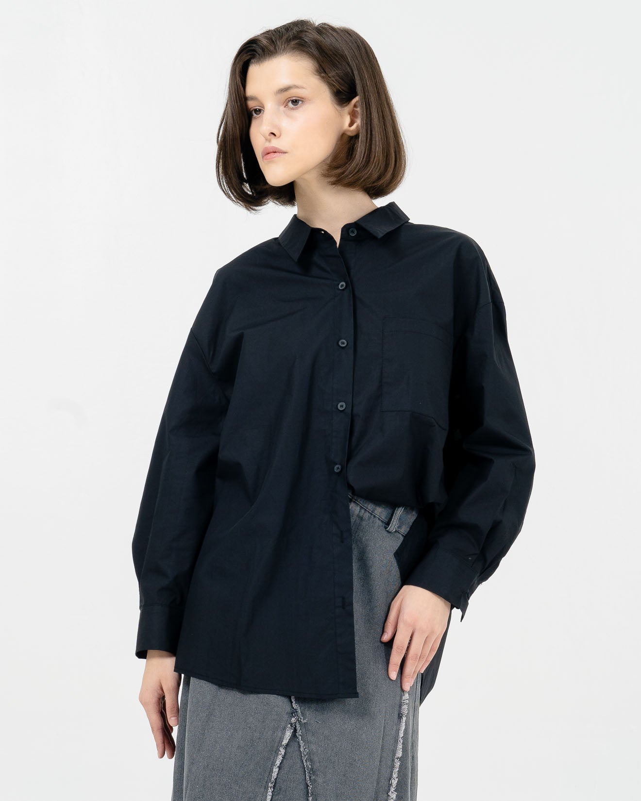 Naka Oversized Pocket Black Shirt - Baju Atasan Kemeja Wanita