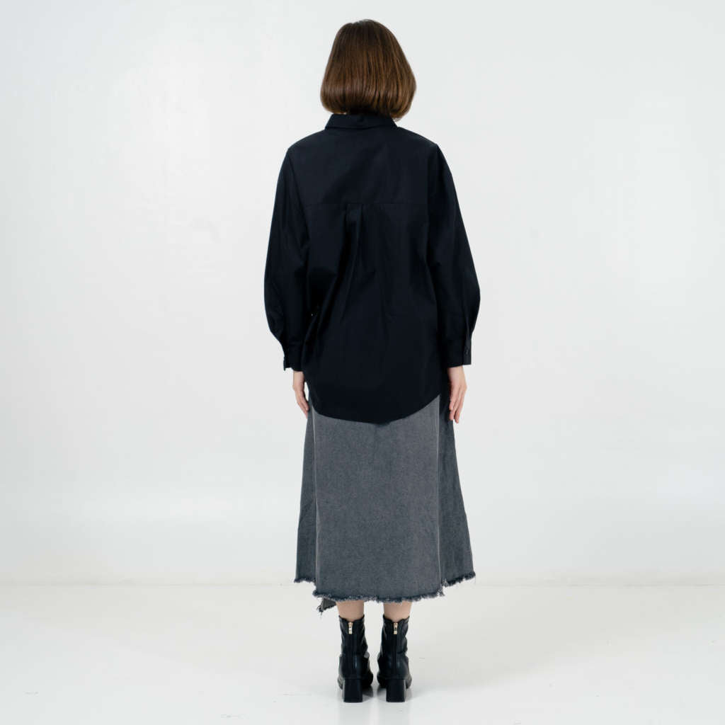 Naka Oversized Pocket Black Shirt - Baju Atasan Kemeja Wanita