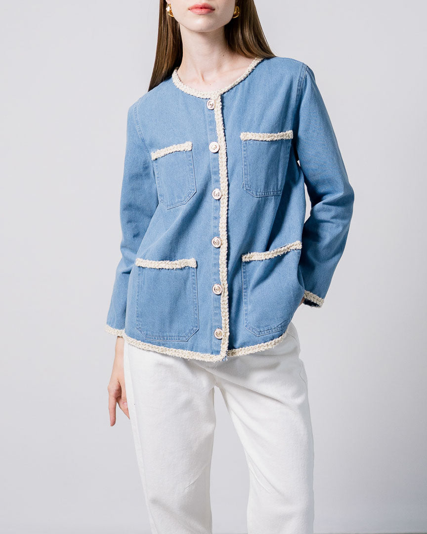 Daphne Tweed Denim Outer - Jacket Wanita Kekinian Lengan Panjang