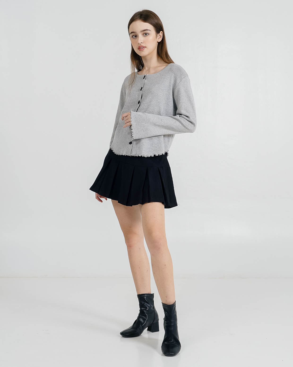 Laurie Ribbon Button Grey Cardigan – Outer Wanita Casual Kekinian