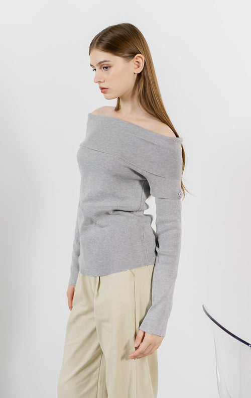 Leona Detachable Sleeve Shoulder Grey Top – Atasan Wanita Casual