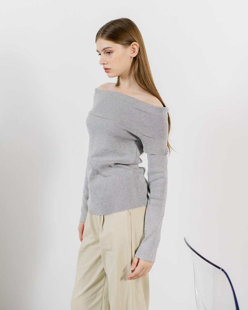 Leona Detachable Sleeve Shoulder Grey Top – Atasan Wanita Casual