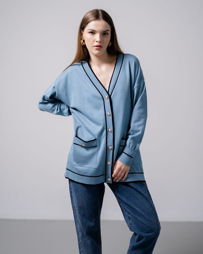 Colleta Oversized Blue Cardigan - Outer Lengan Panjang Wanita