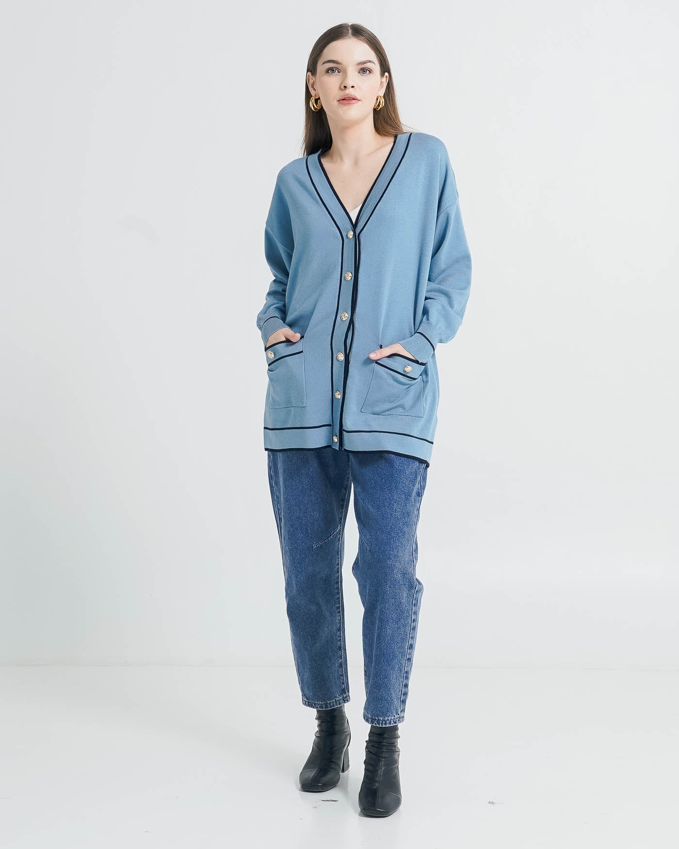 Colleta Oversized Blue Cardigan - Outer Lengan Panjang Wanita