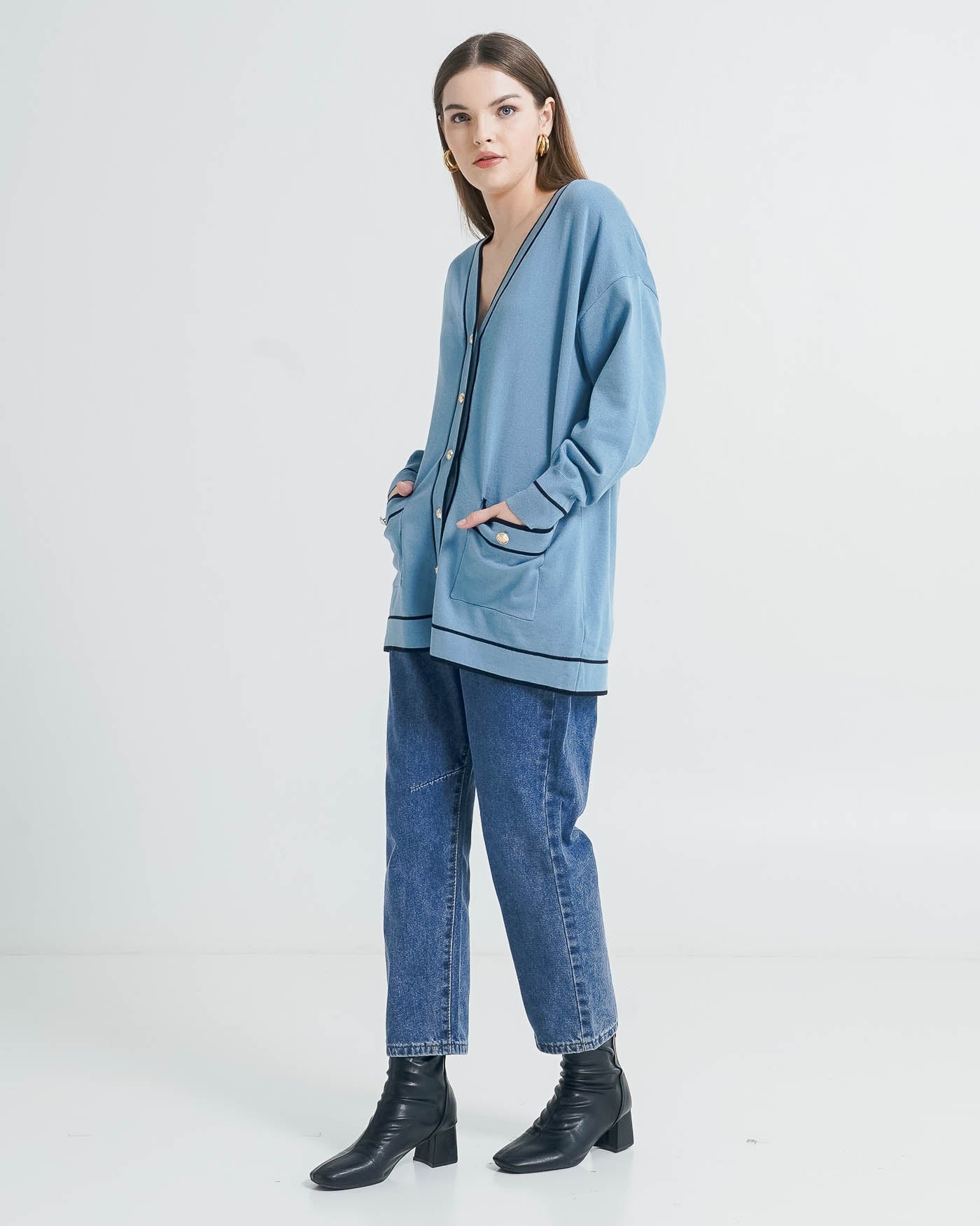 Colleta Oversized Blue Cardigan - Outer Lengan Panjang Wanita