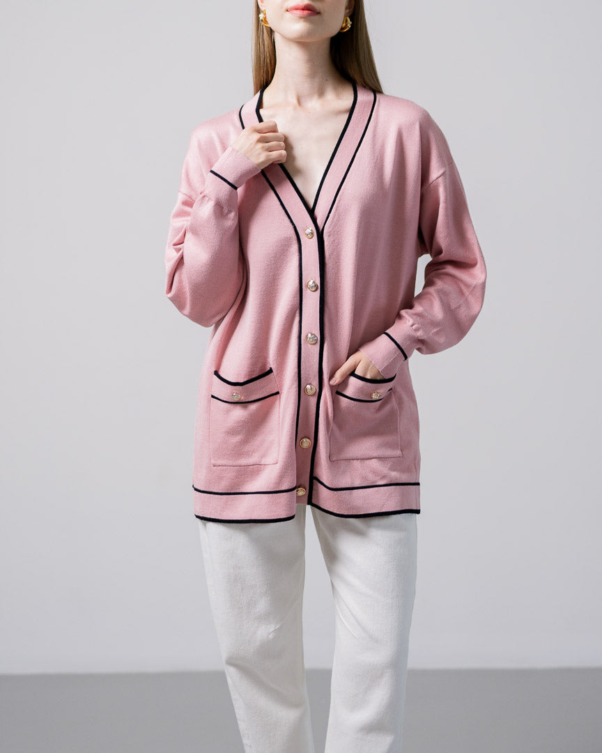 Colleta Oversized Pink Cardigan - Outer Lengan Panjang Wanita