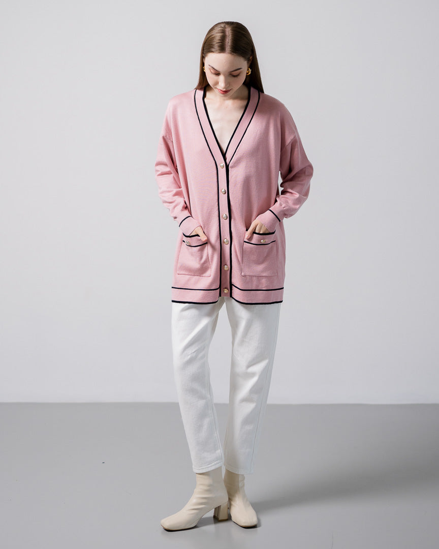 Colleta Oversized Pink Cardigan - Outer Lengan Panjang Wanita