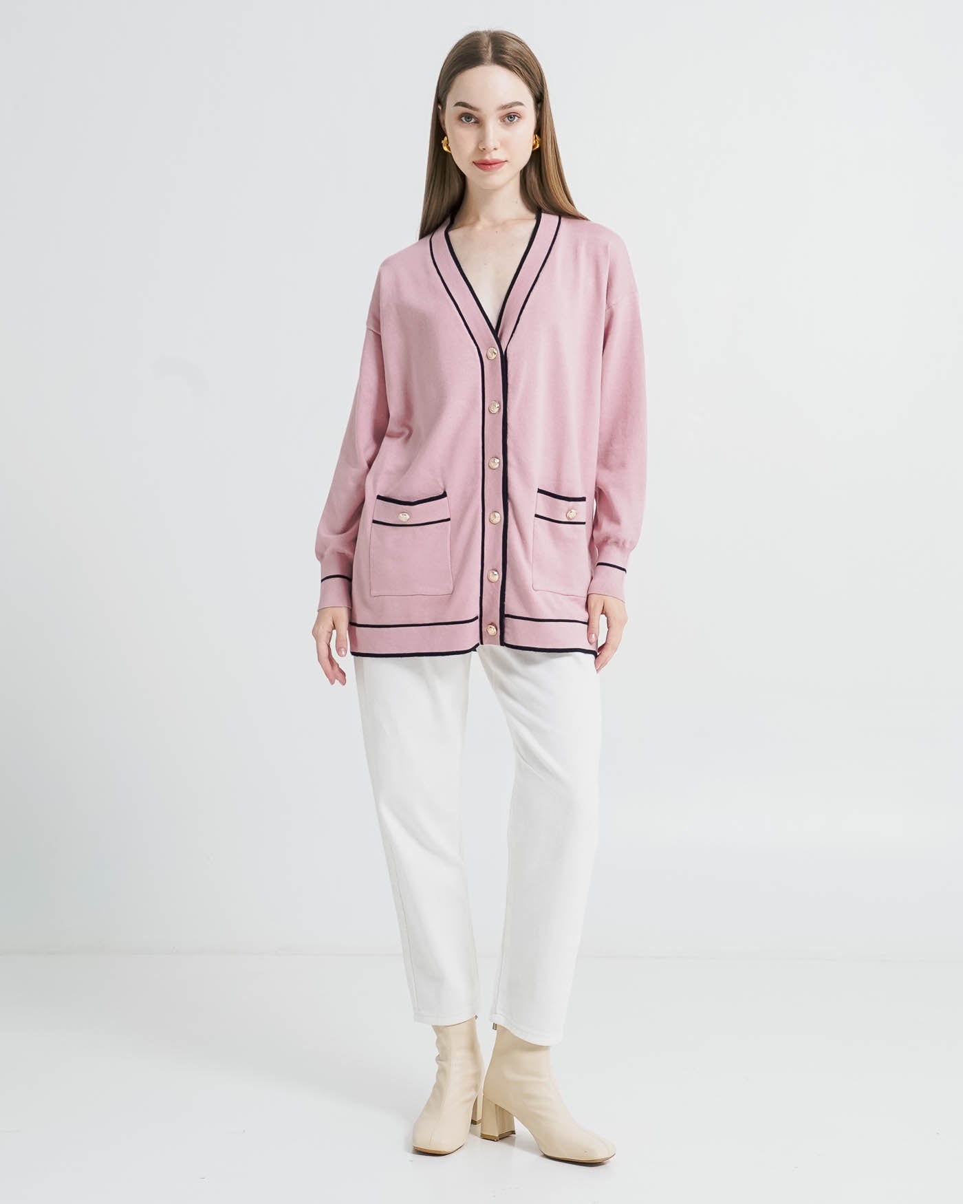 Colleta Oversized Pink Cardigan - Outer Lengan Panjang Wanita