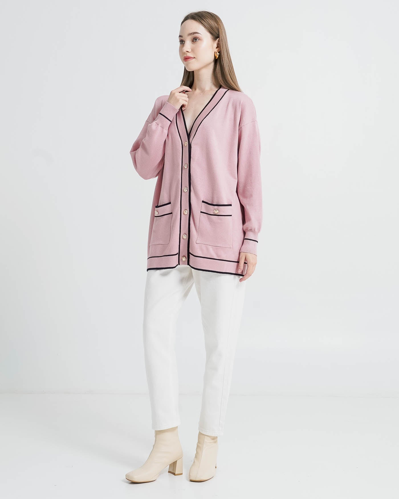 Colleta Oversized Pink Cardigan - Outer Lengan Panjang Wanita