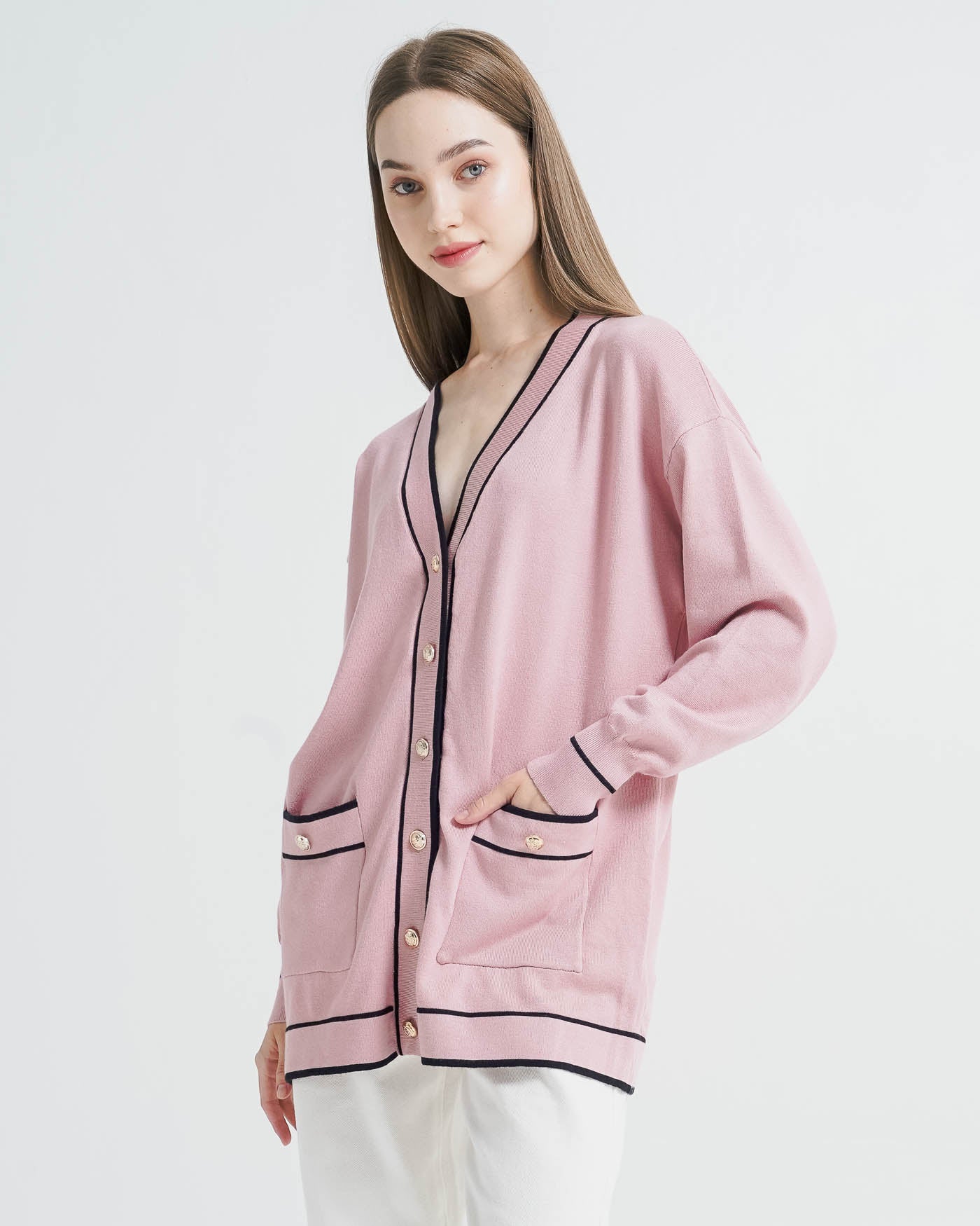 Colleta Oversized Pink Cardigan - Outer Lengan Panjang Wanita