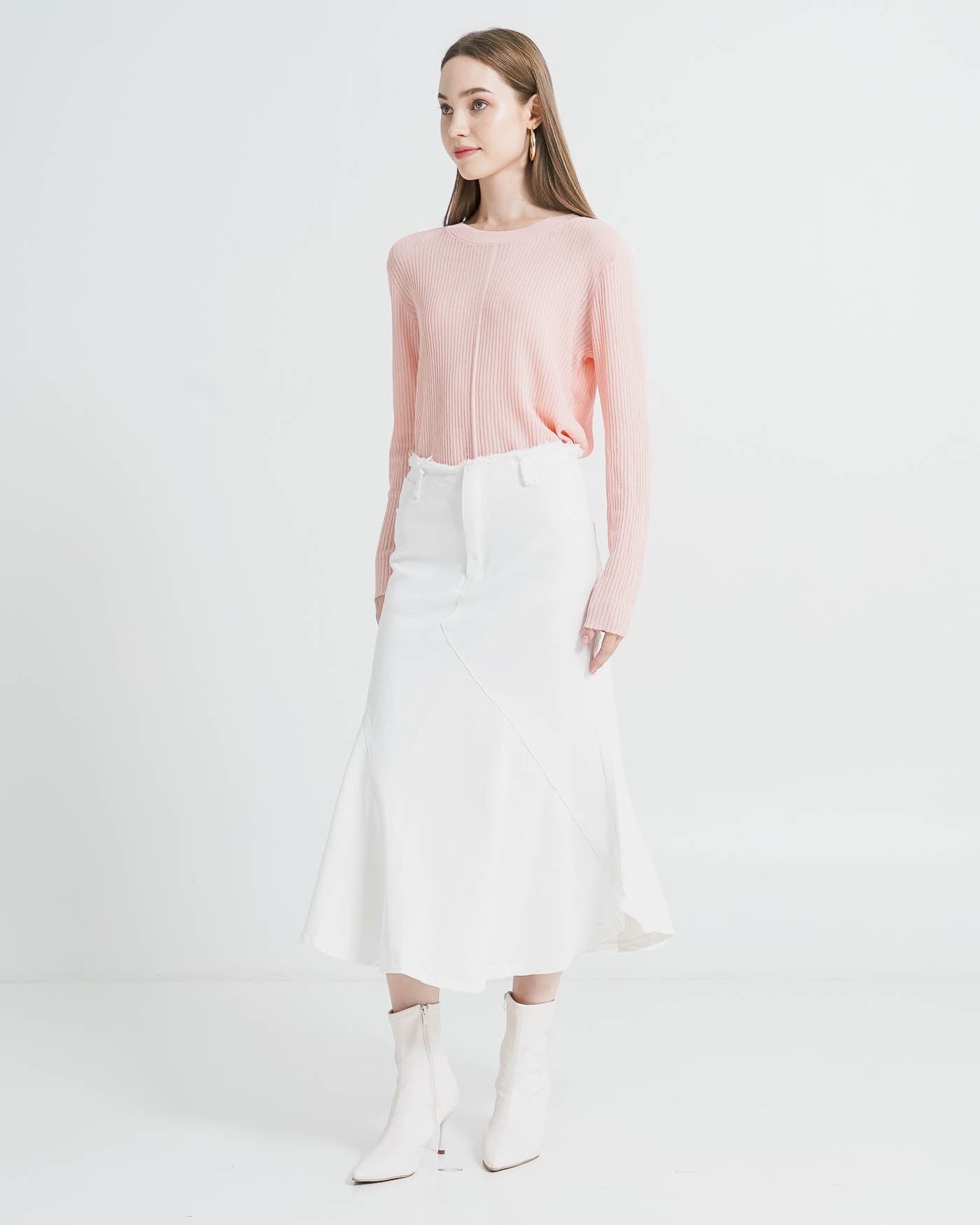 Viora Sheer Knit Pink Top – Atasan Wanita Knit Lengan Panjang