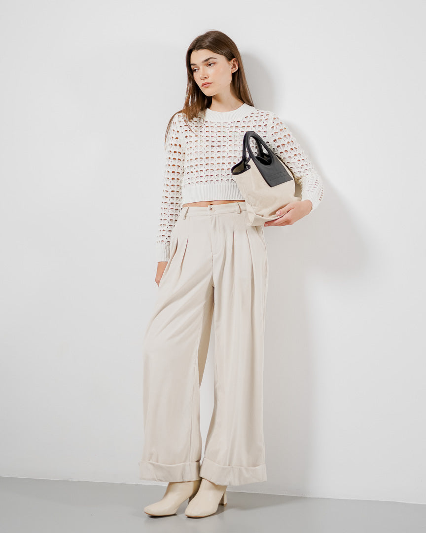 Arla Mesh Knit Crop White Top – Baju Atasan Knit Wanita Kekinian