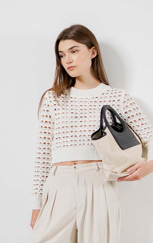 Arla Mesh Knit Crop White Top – Baju Atasan Knit Wanita Kekinian