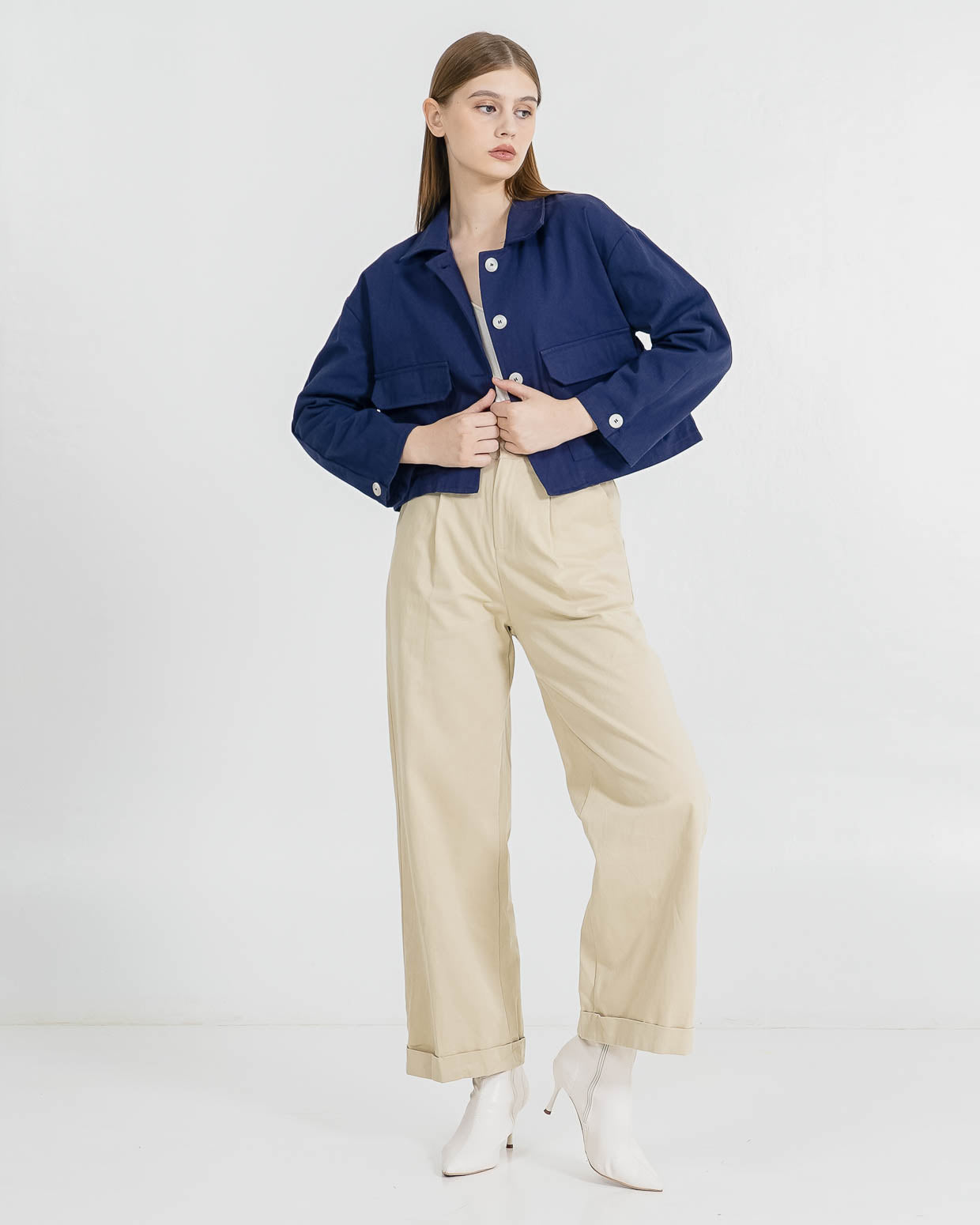 Raven Crop Oversized Navy Outer – Luaran Casual Wanita