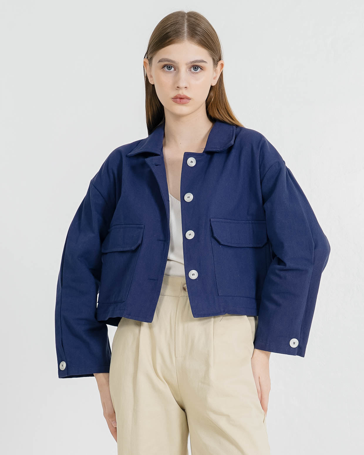 Raven Crop Oversized Navy Outer – Luaran Casual Wanita