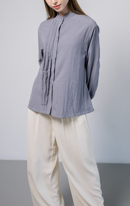 Kate Drape Grey Shirt –  Baju Atasan Wanita Lengan Panjang