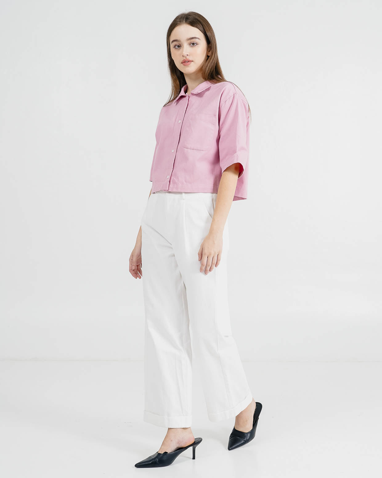 Theo Crop Shirt Pink Top –  Kemeja Casual Wanita