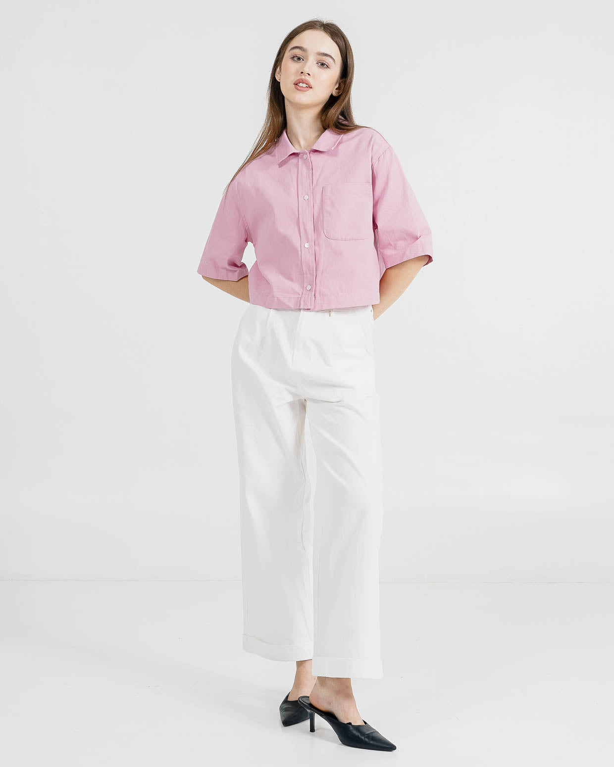 Theo Crop Shirt Pink Top –  Kemeja Casual Wanita