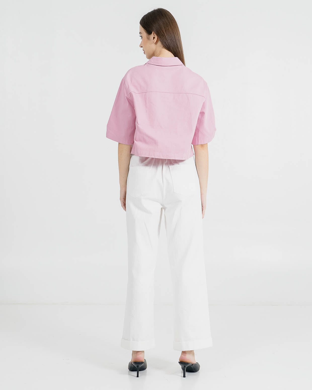 Theo Crop Shirt Pink Top –  Kemeja Casual Wanita