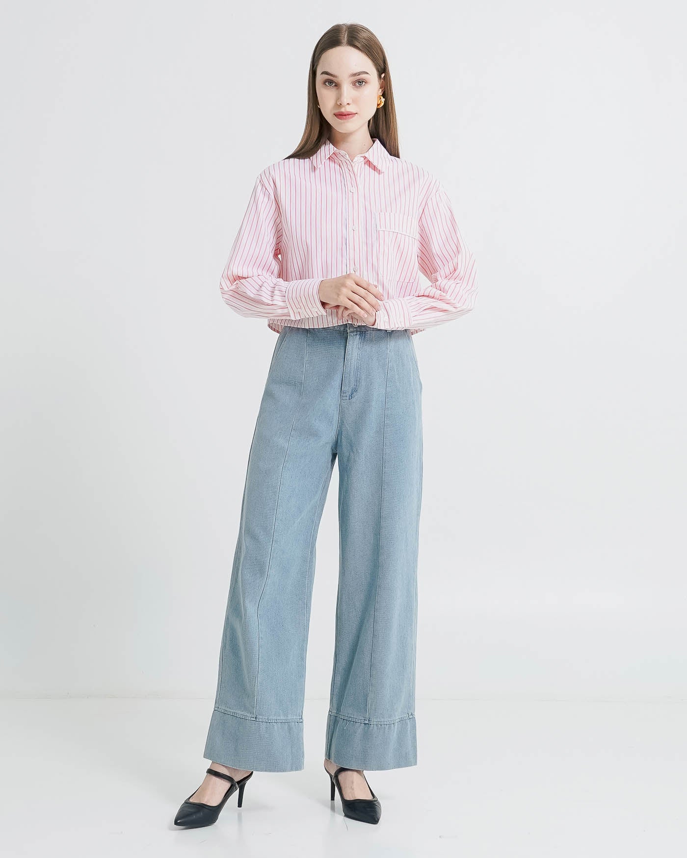 Yarra Crop Striped Pink Shirt – Kemeja Wanita Crop Lengan Panjang