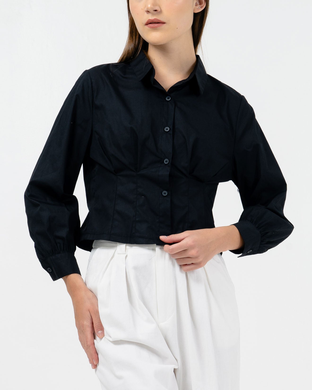 Denisa Waist Crop Black Shirt - Baju Atasan Wanita Korean