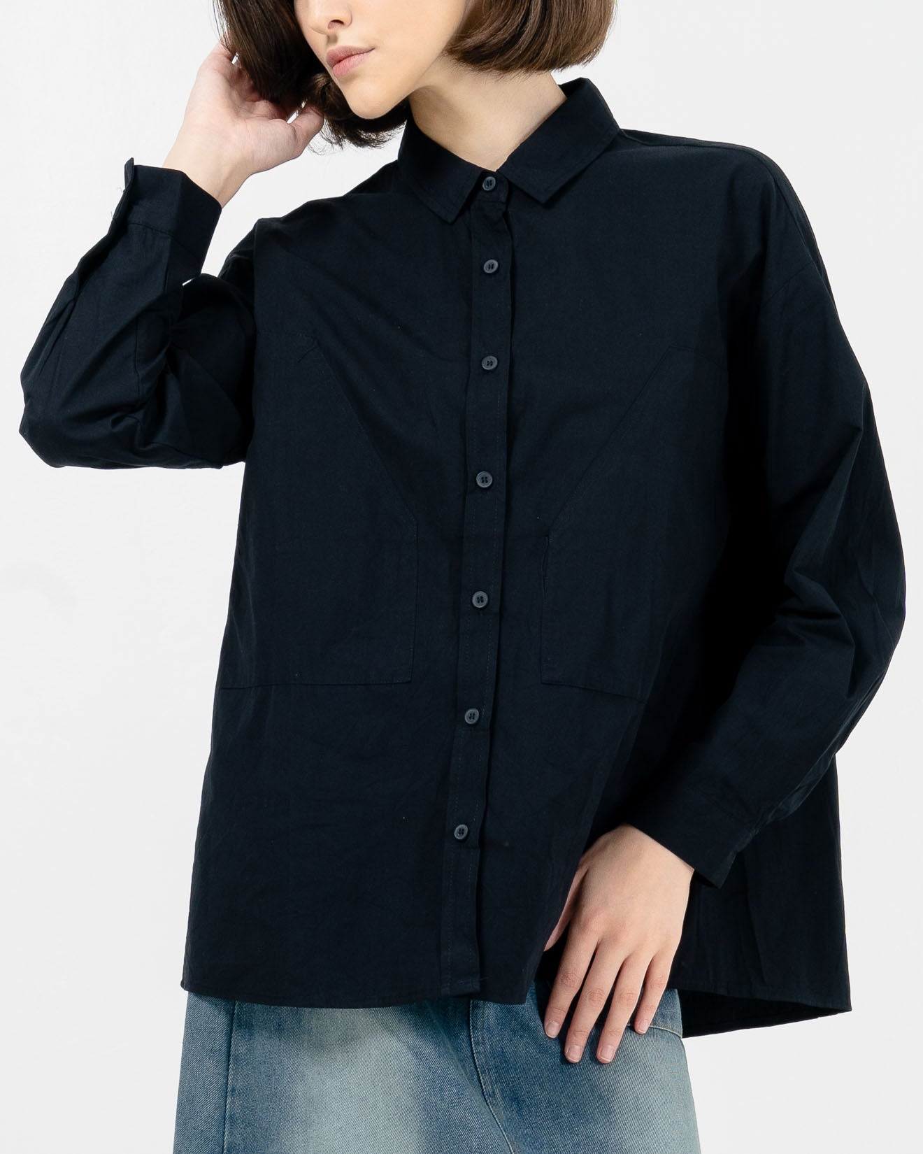 Ivey Oversized Black Shirt - Baju Atasan Wanita Lengan Panjang