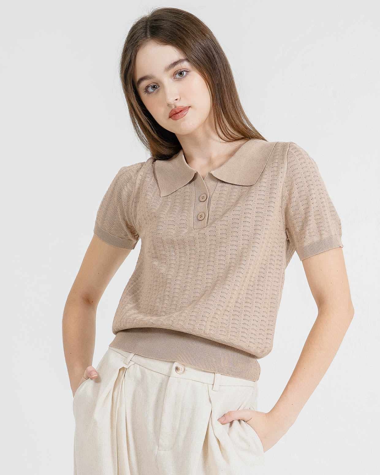 Verla Knit Textured Brown Top – Baju Atasan Wanita Casual