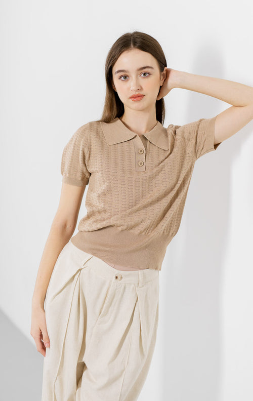 Verla Knit Textured Brown Top – Baju Atasan Wanita Casual