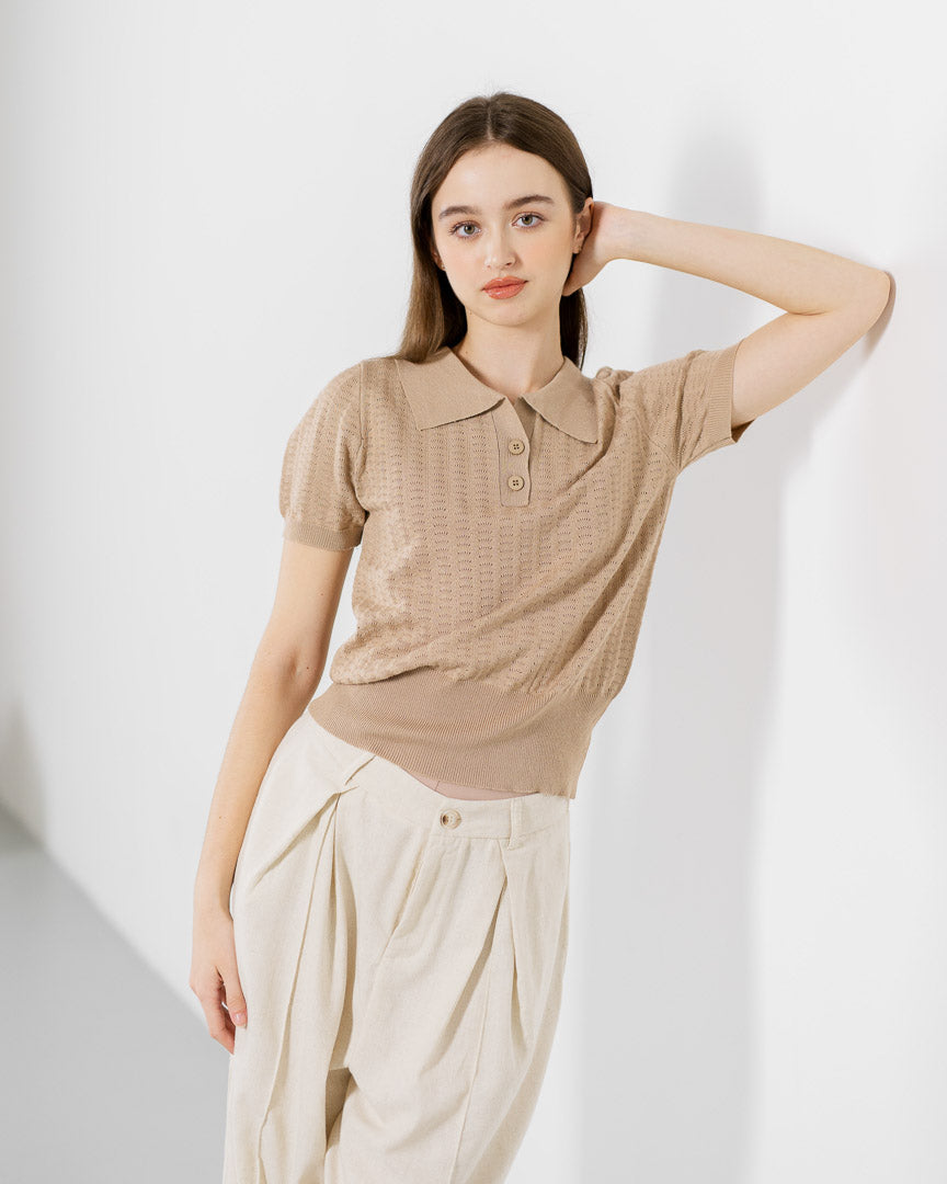 Verla Knit Textured Brown Top – Baju Atasan Wanita Casual