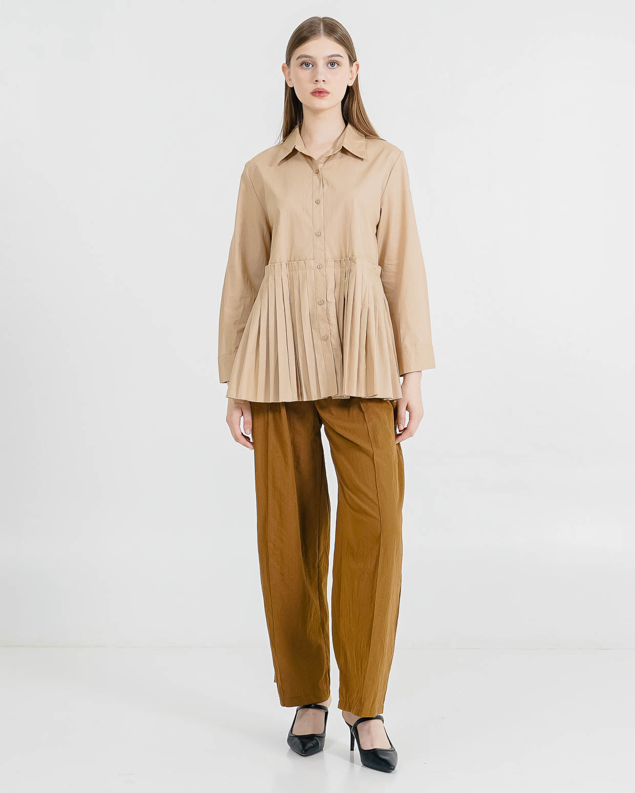 Erika Oversized Pleats Brown Shirt – Baju Atasan Wanita Hijab Friendly