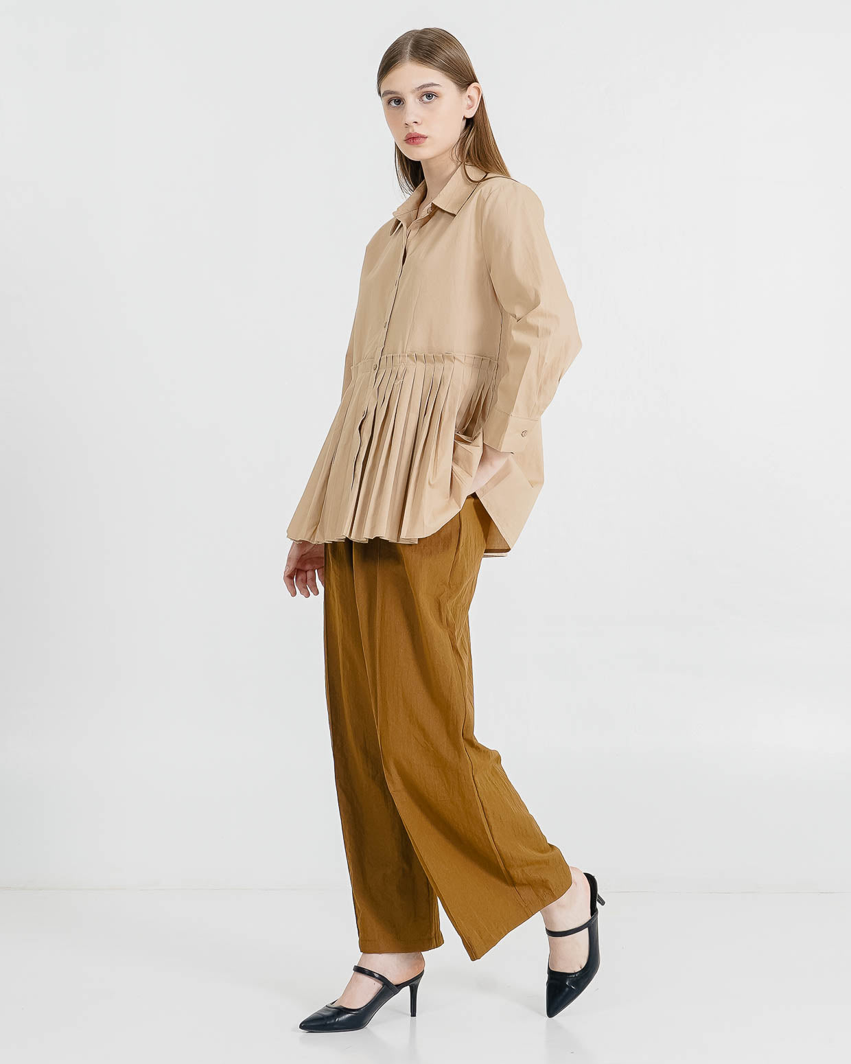 Erika Oversized Pleats Brown Shirt – Baju Atasan Wanita Hijab Friendly