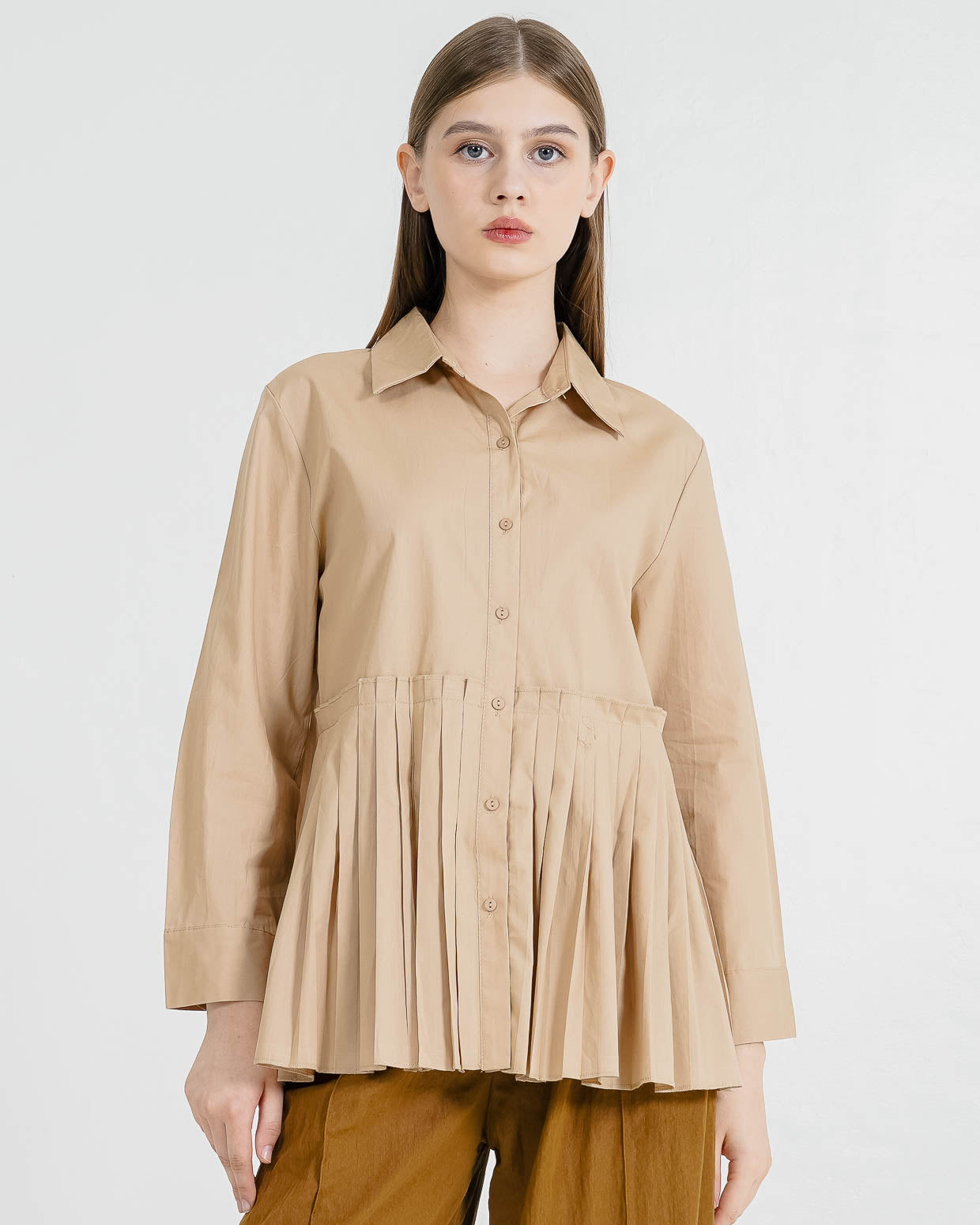 Erika Oversized Pleats Brown Shirt – Baju Atasan Wanita Hijab Friendly