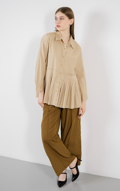 Erika Oversized Pleats Brown Shirt – Baju Atasan Wanita Hijab Friendly