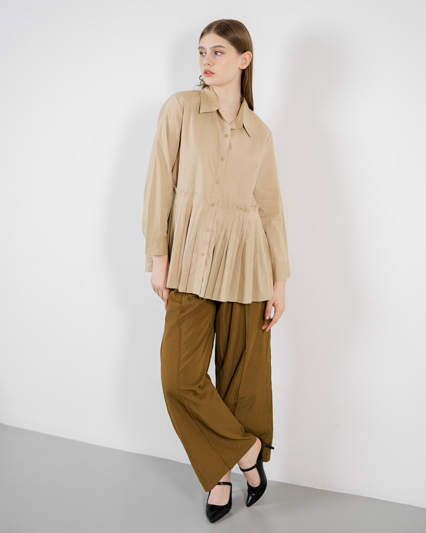 Erika Oversized Pleats Brown Shirt – Baju Atasan Wanita Hijab Friendly