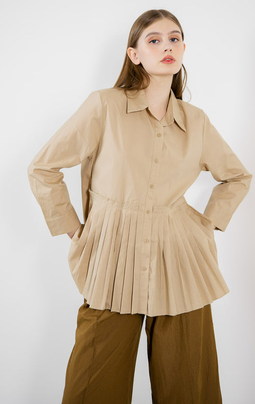 Erika Oversized Pleats Brown Shirt – Baju Atasan Wanita Hijab Friendly