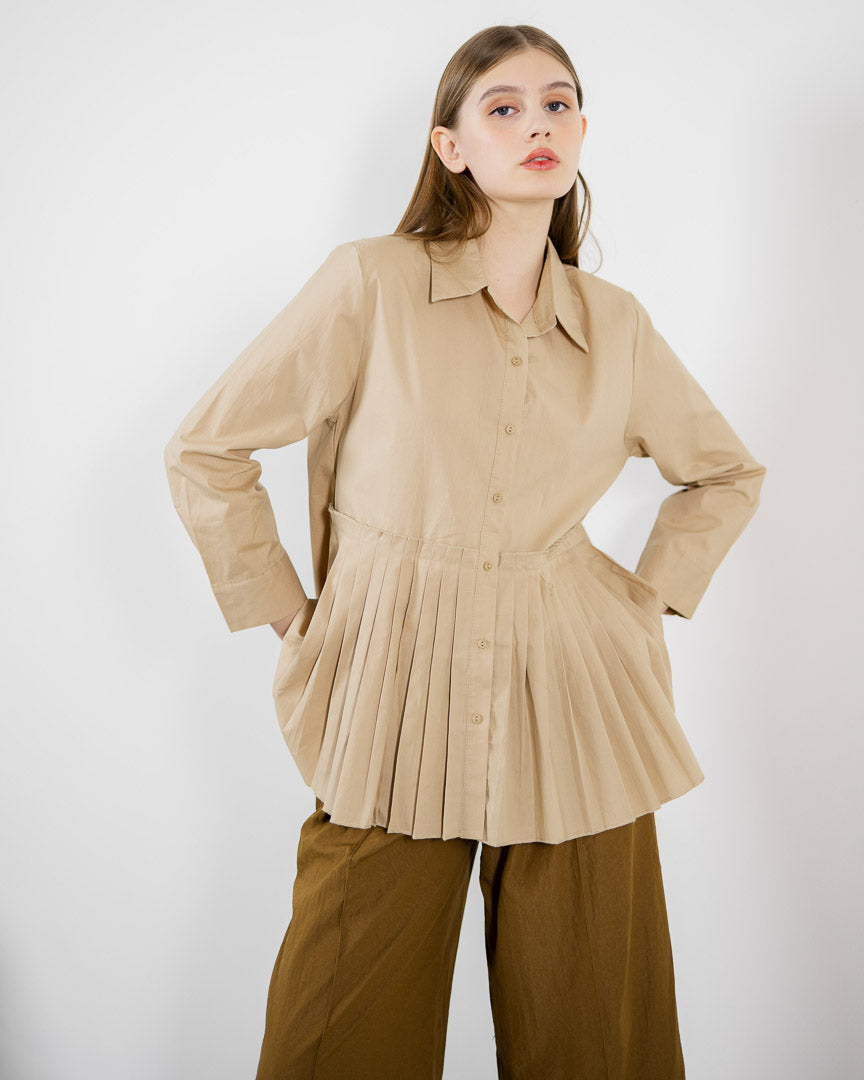 Erika Oversized Pleats Brown Shirt – Baju Atasan Wanita Hijab Friendly