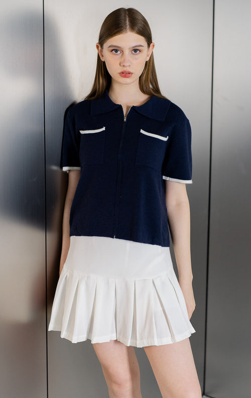 Charles Zipper Knit Navy Top – Baju Atasan Wanita Casual