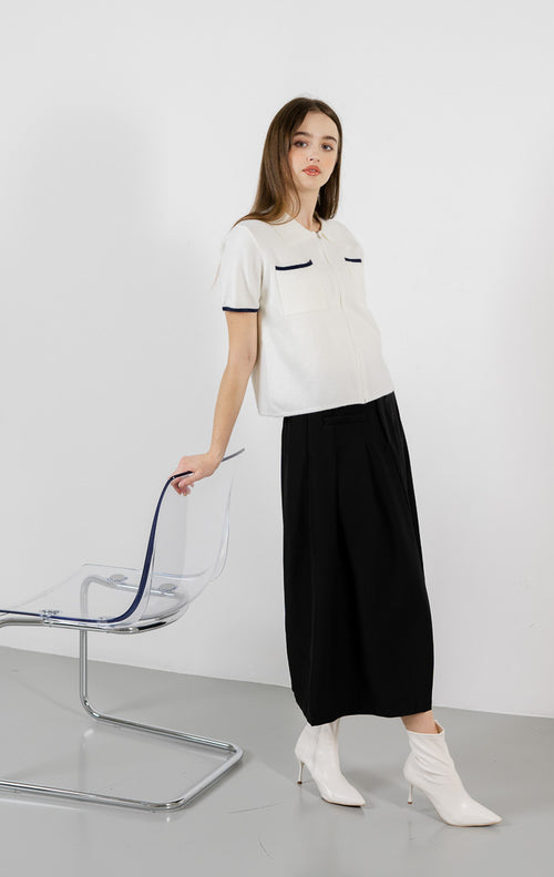 Charles Zipper Knit White Top – Baju Atasan Wanita Casual