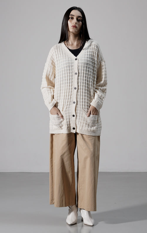 Waffle Cardigan Ivory