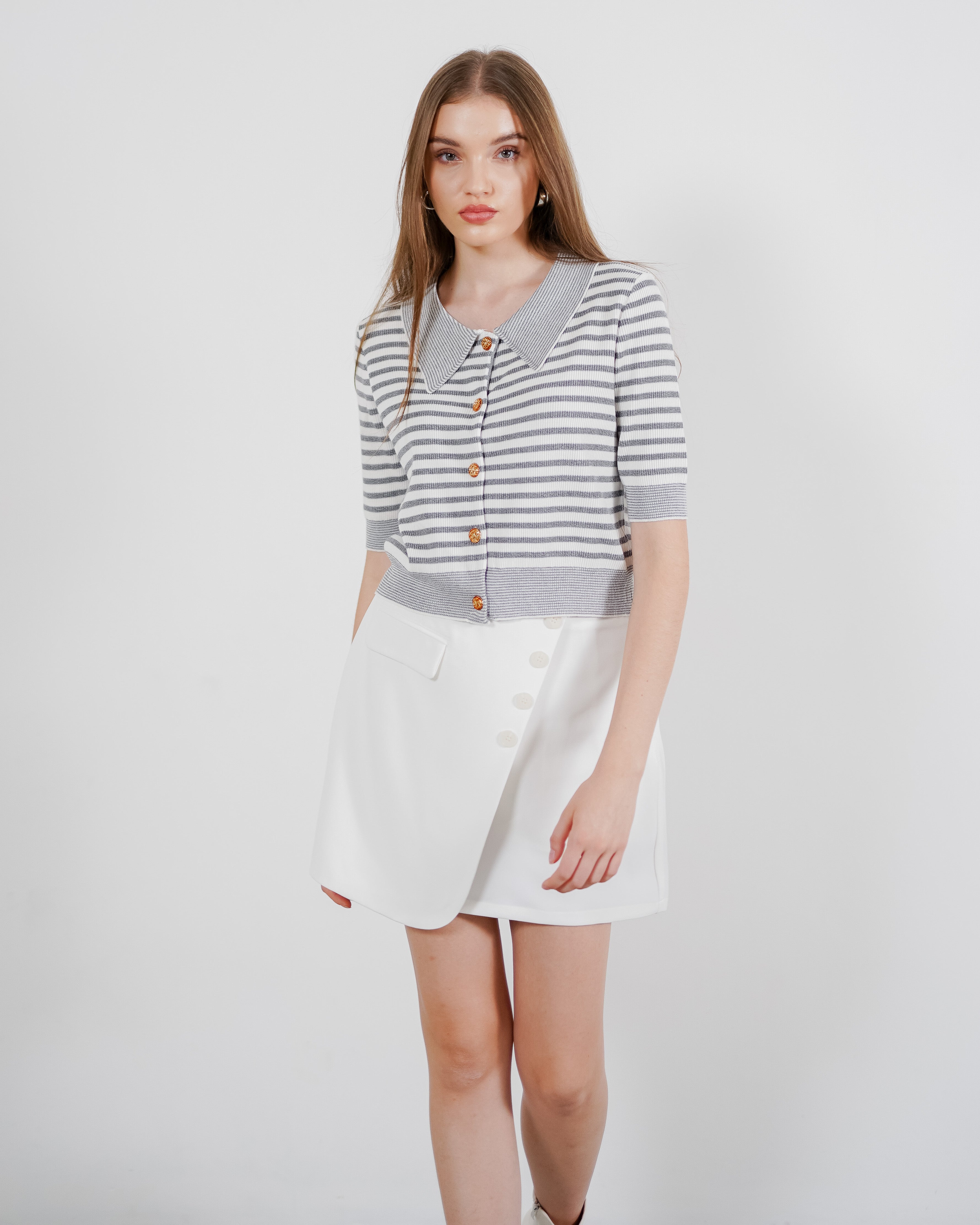 Soffia Knit Top Grey Striped